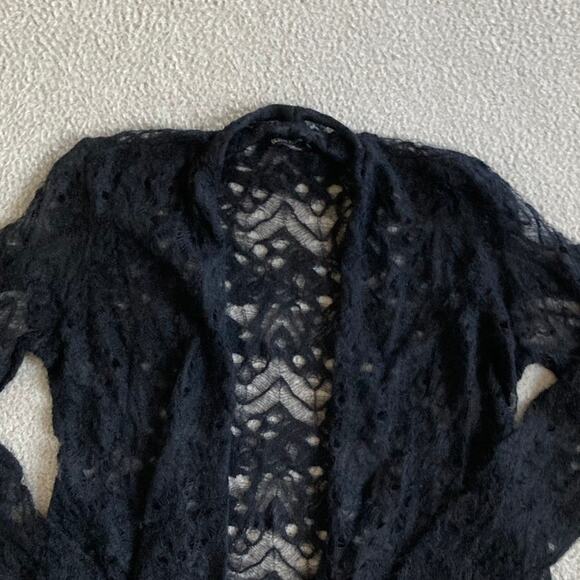 Eileen Fisher Cardigan Small Mohair Wool Open Knit Crochet Sheer Black Classic - Picture 4 of 16